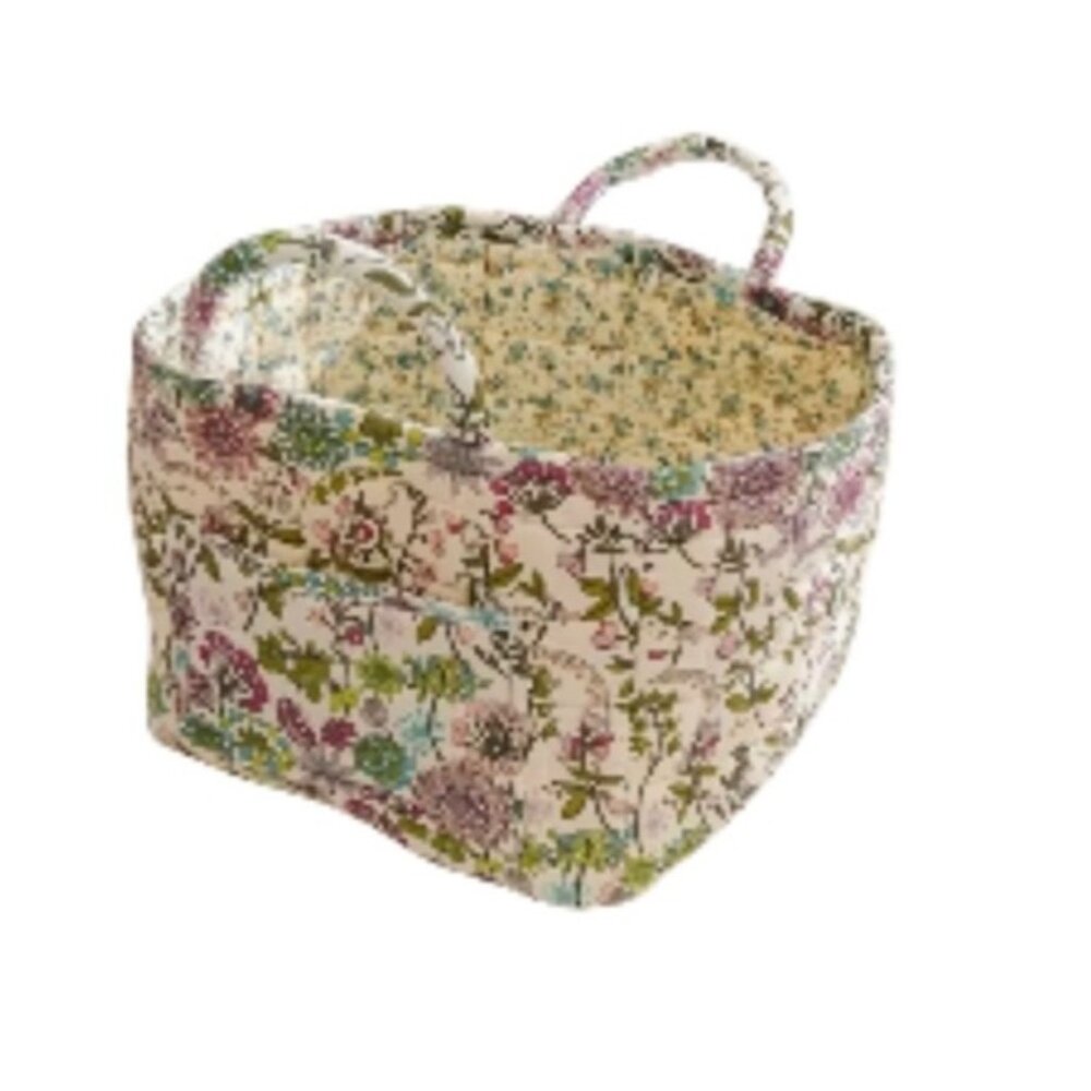 Quilted Fabric Storage Laundry Basket Organizing Box Washable Purple Flowers